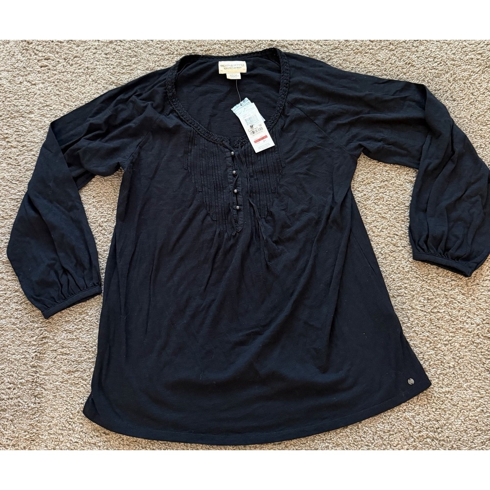 Ralph Lauren Denim & Supply Top Womens Medium Black Pleated‎ Long Sleeve New